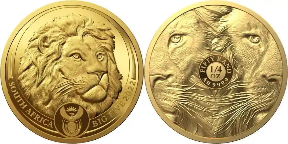 Super-Preis | Südafrika 50 Rand 2022 1/4 oz Goldmünze Big Five II – Löwe PP
