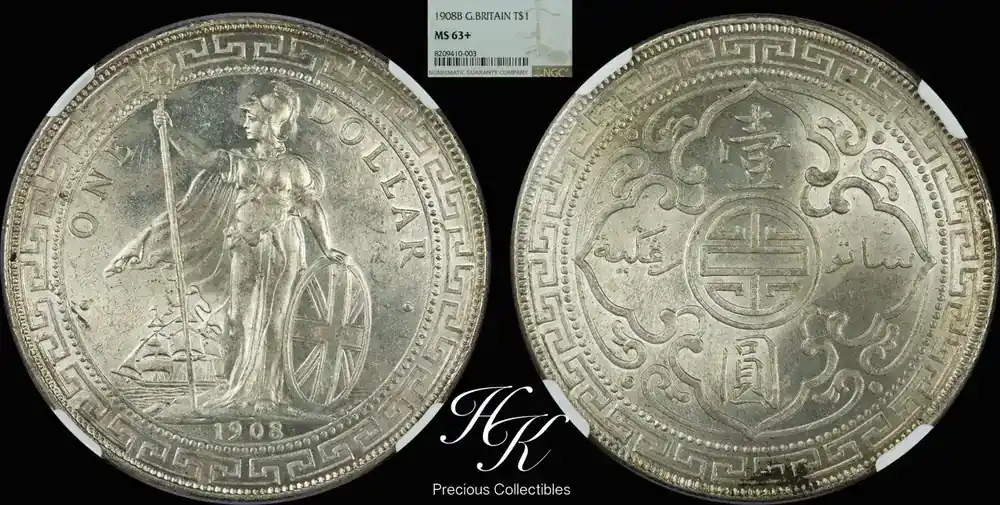 Neuzugang | 1 british trade dollar Silver Dollar (British Trade Dollar) 1908B NGC MS63+ Great Britain