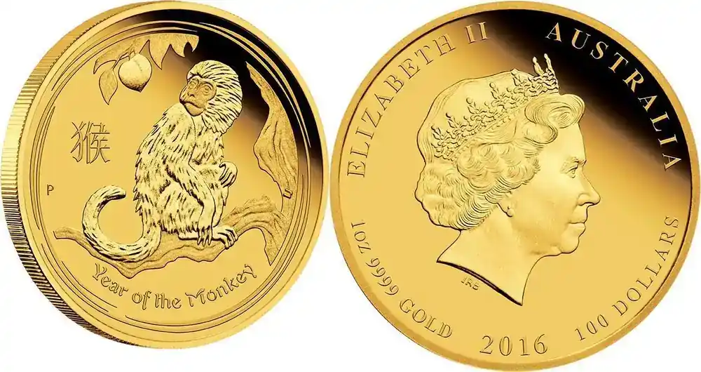 Schnelle Lieferung | Australien 100 2016 1 oz Goldmünze Lunar II. – Jahr des Affen PP