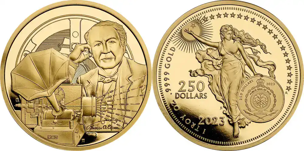 Niue 250 2023 1 oz Goldmünze Inspirierende Ikonen – Thomas Edison ST - Geprüfte Qualität