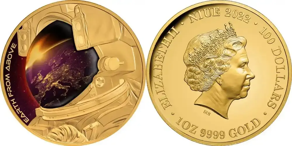 Rabatt - Niue 100 2022 1 oz Goldmünze Erde von Oben PP