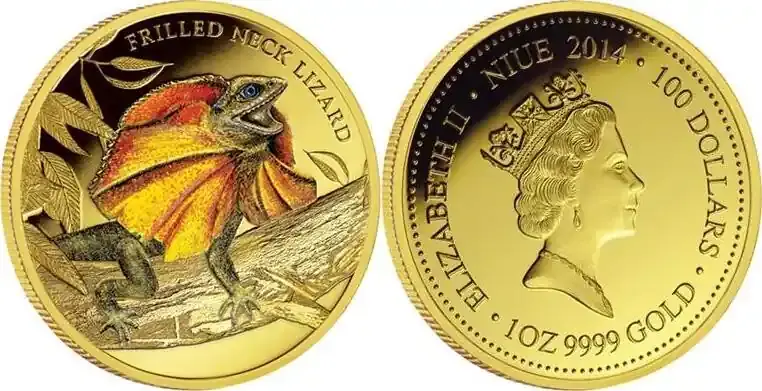 Niue 100 2014 1 oz Goldmünze Kragenechse PP - Qualitätsprodukt
