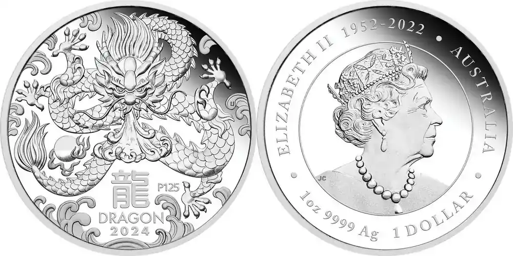 Australien 1 2024 1 oz Silbermünze Lunar III – Jahr des Drachen PP | Verfügbar