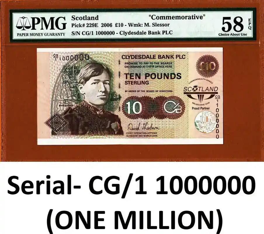 Qualitätsprodukt | 10 Pounds 2006 Scotland Comm. 1000000 (One Million) Serial P-229E PMG 58 EPQ