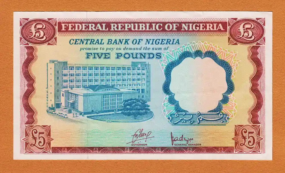 5 Pounds 1968 Nigeria ERROR Missing Both Serial Pick-13a EF | Schneller Versand