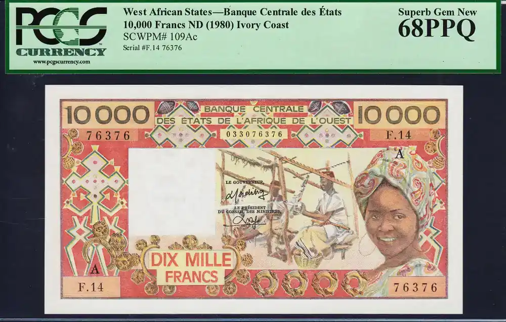 Sofort bestellen - 10,000 Francs West African States, Ivory Coast 1980 P-109Ac GEM UNC PCGS 68 PPQ