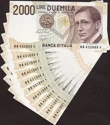Italy/ San Marino/ Vatican 2000 Lire 1990 Italy 10 Consecutive Pcs Pick-115 UNC unz - Bestpreis