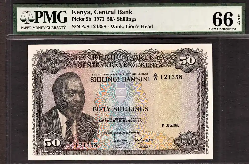 Bewährte Qualität | 50 Shillings 1971 Kenya Pick-9b Gem UNC PMG 66 EPQ