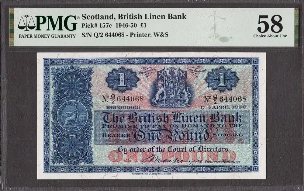 UK (Great Britain) Pound Scotland One 17th April 1950 Pick-157c About UNC PMG 58 | Rabatt