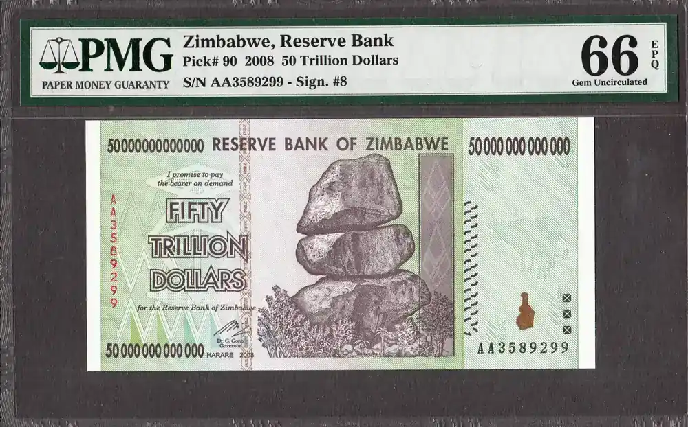 Expresslieferung - 2008 Zimbabwe 50 Trillion Pick-90 GEM UNC PMG 66 EPQ