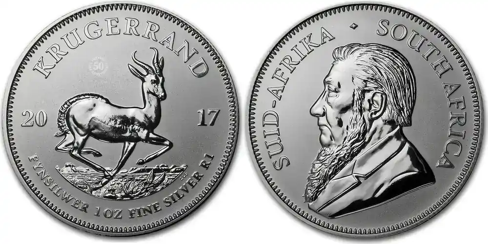 World Coins 1 Rand 2017 KRUGERRAND 50th Anniversary 1 oz Silver Coin - Geprüfte Qualität
