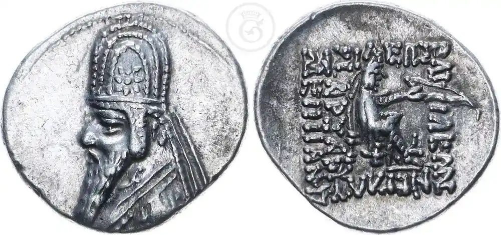 Profi-Qualität - Parthia Drachme 93-69 v. Chr. Antikes Griechenland – Parther – Rhagae – Sinatrukes ss+