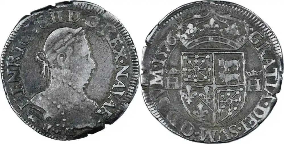 Neuzugang - Féodales – Navarre-Béarn – Henri II – Teston – 1576 Pau ss