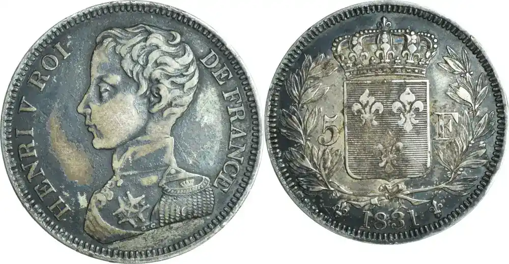 Henri V Prétendant – 5 Francs – 1831 Essai argent TB - Online bestellbar