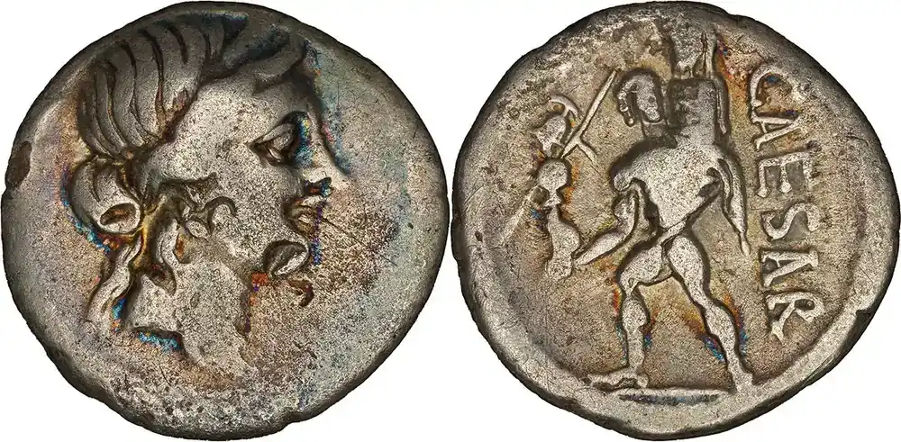 Premium | Roman Republic 48/47 BC Julius Caesar – AR Fourrée Denarius – Aeneas Carrying Anchises SS