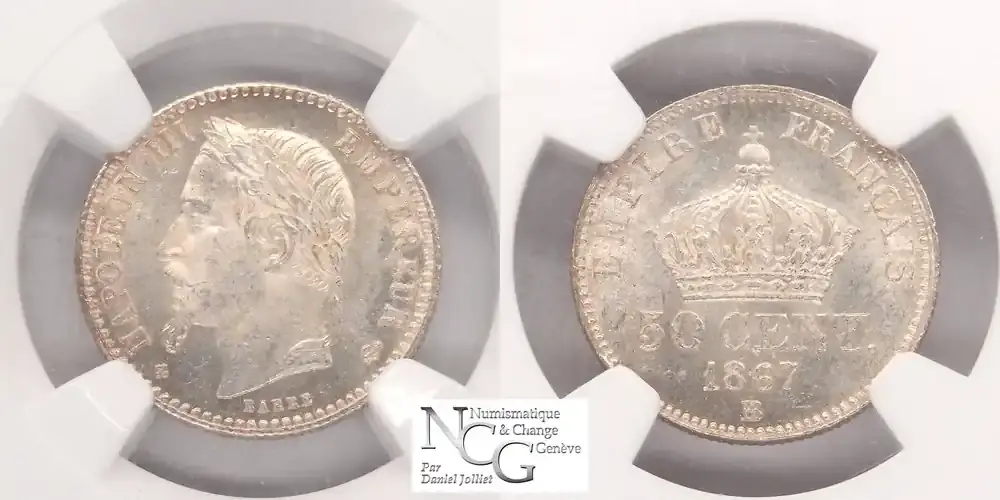 France 50 Cents 1867 BB MS64 - Neuheit