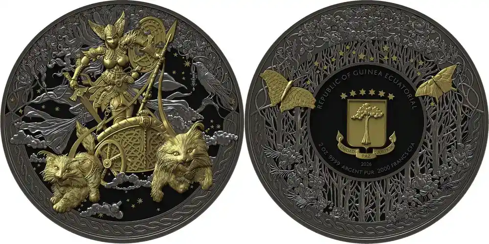 FREYJA Dark Ruthenium Gilded 2 Oz Silver Coin 2000 Francs Equatorial Guinea 2026 PP | Knallerpreis