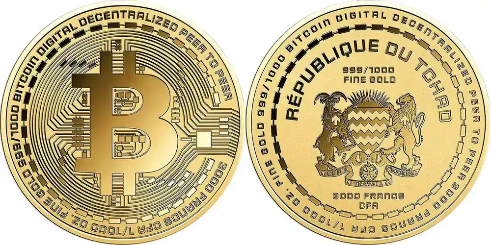 BITCOIN 1/1000 Oz Gold Coin 3000 Francs Chad 2023 Prooflike - Begrenztes Angebot