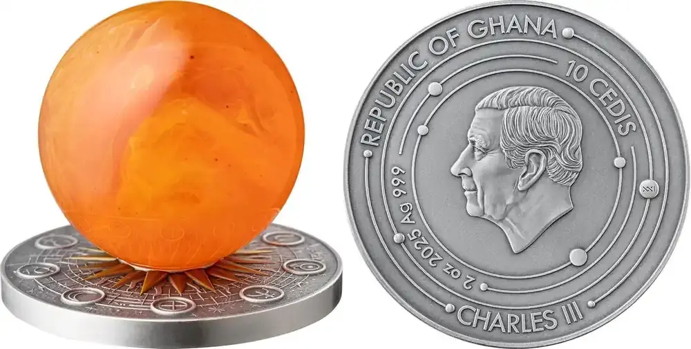 Letzte Stücke - Cameroon SUN Solar System 2 Oz Silver Coin 10 Cedis Ghana 2025 Antique Finish