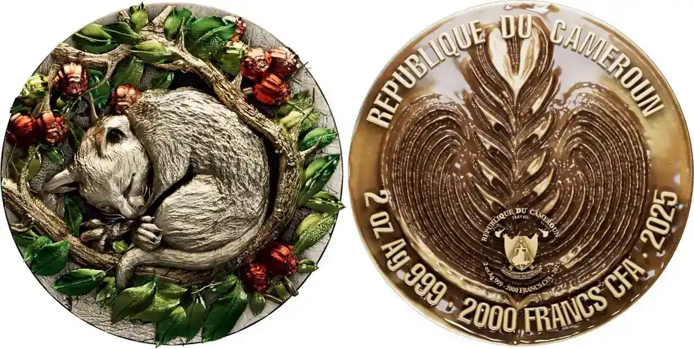 Profi-Qualität | CIVET COFFEE Urban Comforts Gilded 2 Oz Silver Coin 2000 Francs Cameroon 2025 BU – Brilliant Uncirculated