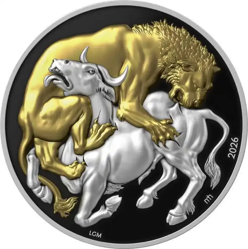25 Dollars LION VS BULL Gilded 2 Oz Silver Coin 25 Liberia 2026 PP | Nur für kurze Zeit