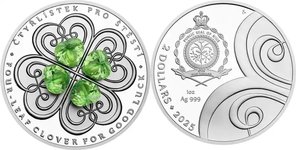 Heute bestellen | 2 Dollars FOUR-LEAF CLOVER Crystal Coin 1 Oz Silver Coin 2 Niue 2025 PP