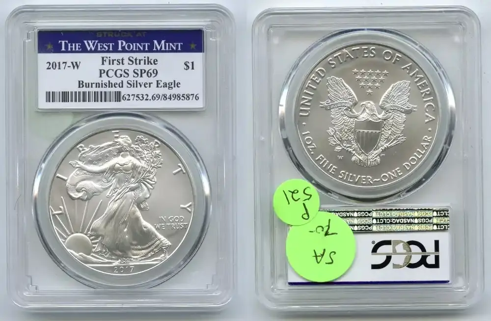 Super-Preis | Anlagemünzen 2017-W Burnished Silver Eagle PCGS SP69 First Strike – West Point Mint – P521