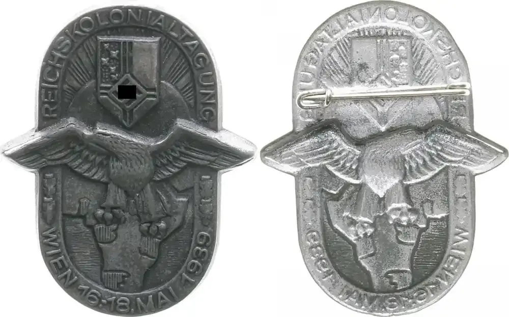 Deutsche Kolonien Abzeichen Reichskolonialtagung Wien 1939 Metallblech vz - Rabatt