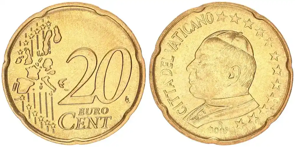 Vatikan 20 Cent 2005 Kursmünze mit Papstmotiv prägefrisch - Günstig
