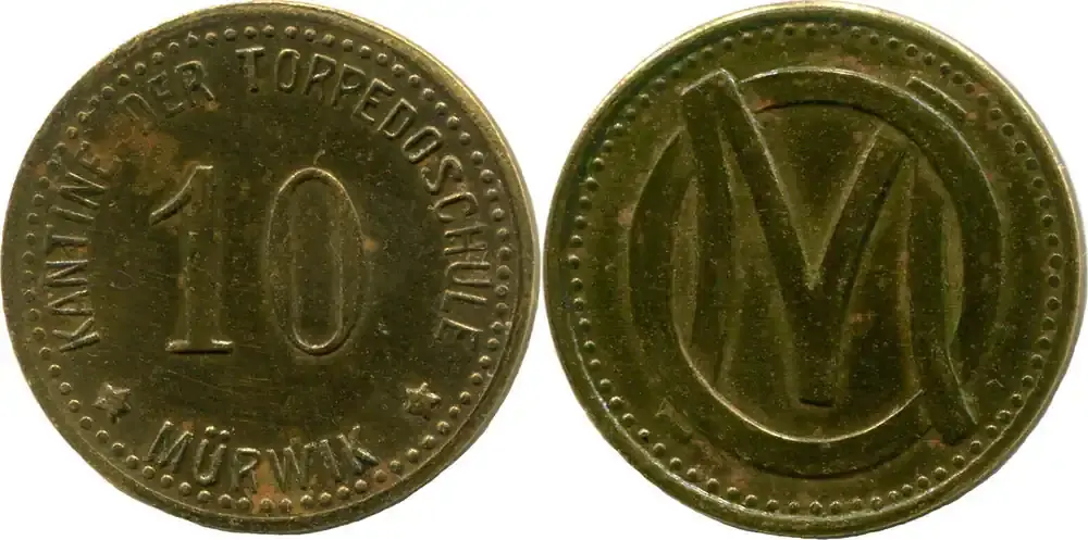 Neue Ware - Mürwik (Flensburg), Marke Wert 10 (Pf) o. J., Kantine der Torpedoschule, ss+