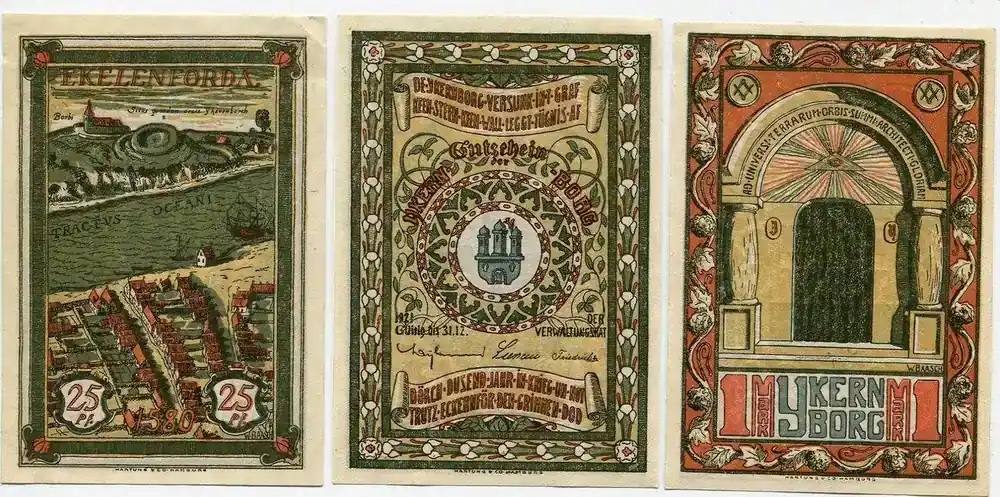 Brandneu - Schleswig-Holstein, 25, 50 Pf, 1 Mk o. Dat.,9.1921, Eckernförde – Verwaltungsrat, 2x UNC, 1x UNC-