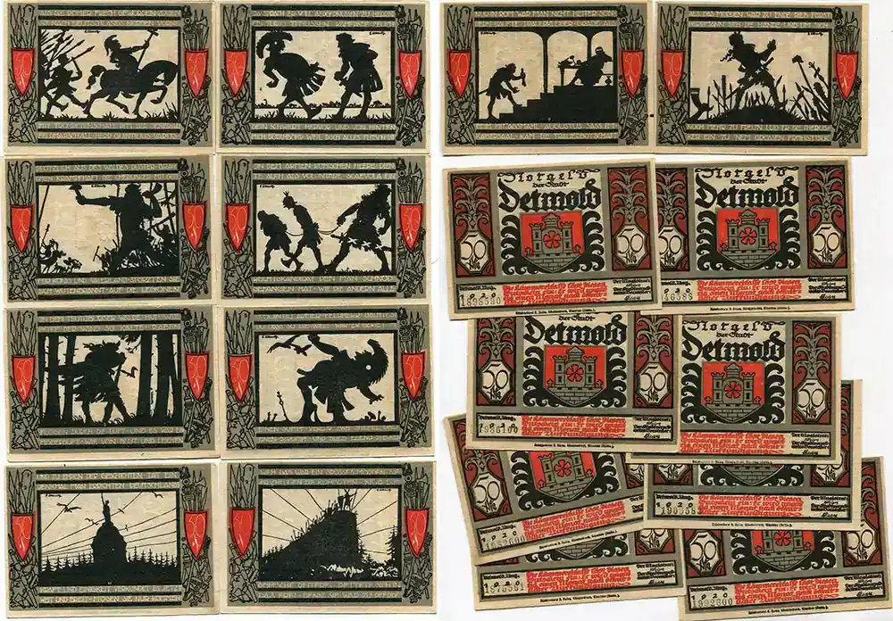 Lippe, 10x 50 Pf August 1920, Detmold – Stadt, 9x UNC, 1x vz-UNC | Mega-Angebot