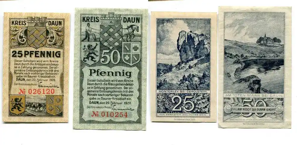 Kundenliebling - Rheinprovinz, 25, 50 Pf 20.2.1920, Daun, Kreis vz-UNC, UNC