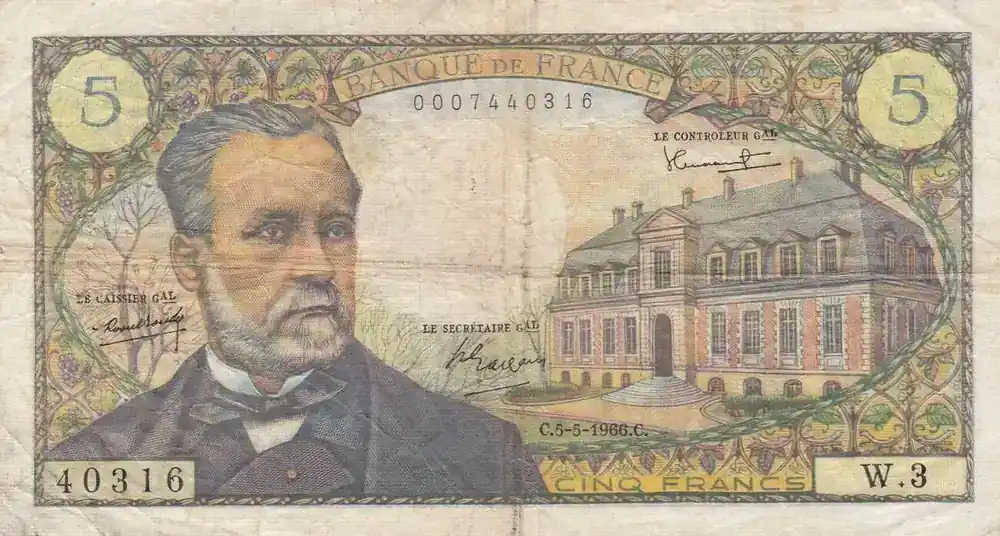 Einfache Rückgabe | Frankreich 1966 5 Francs Pasteur – 05-05-1966 – Serial W.3 IV / S