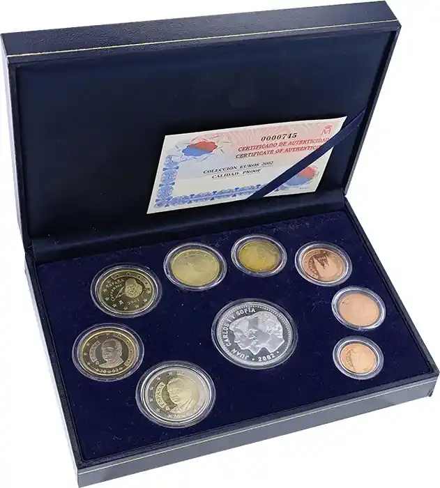 Spanien Proof set BE 2002 – 9 coins Euros – Presidency European Union I- / VZ+ / VZ-ST - Sicher einkaufen