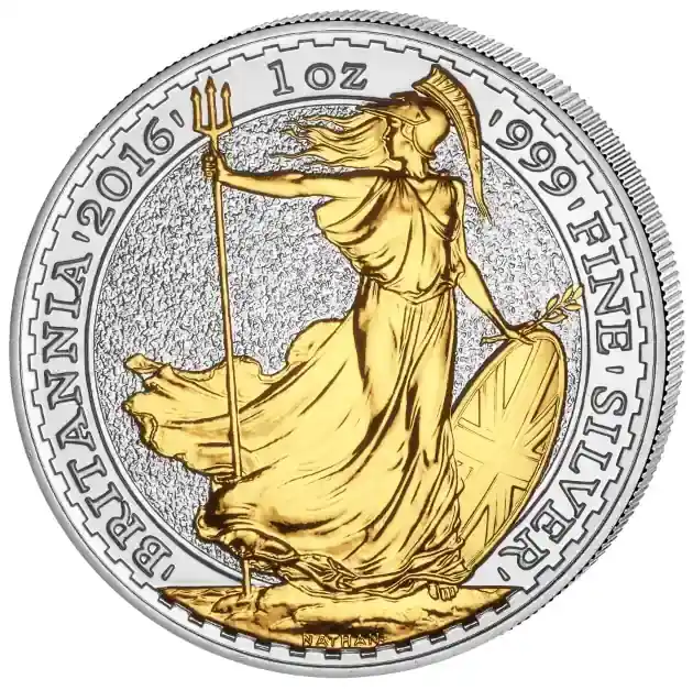 Nur heute - 1 Unze Silbermünze Britannia 2016 teilvergoldet