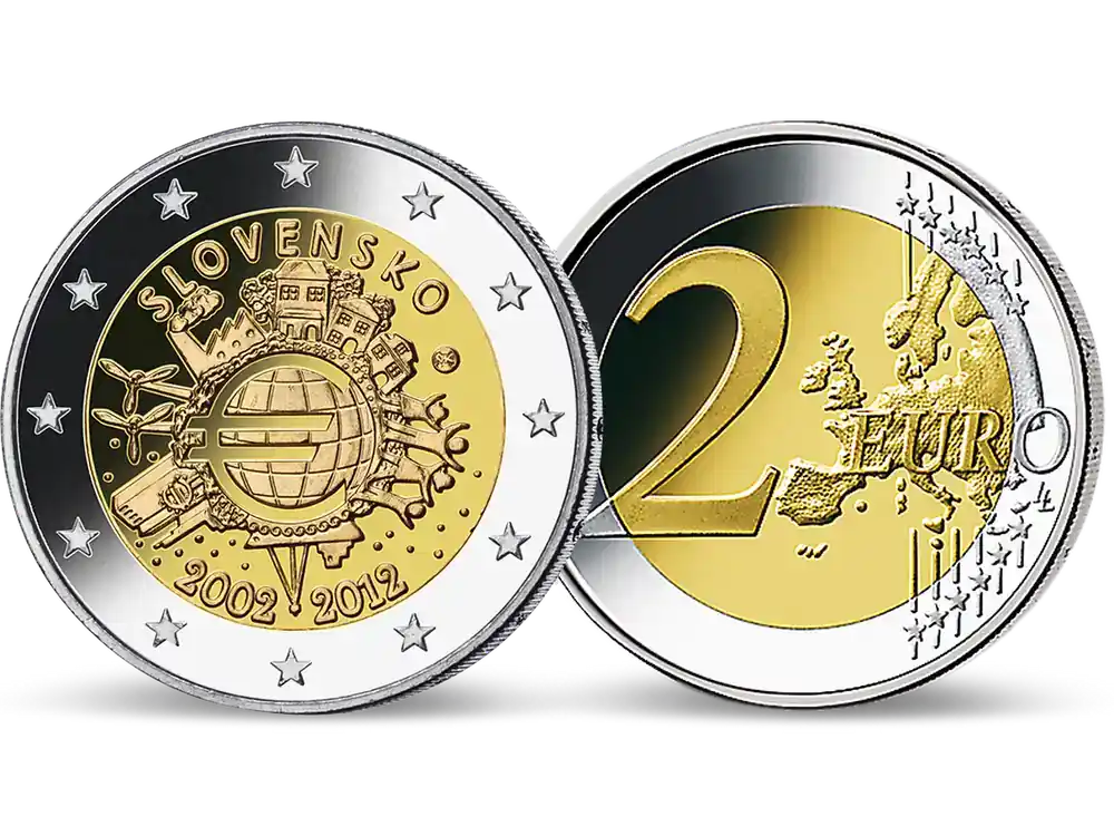 2 Euro Gedenkmünze „10 Jahre Euro“ 2012 aus der Slowakei | Schneller Versand