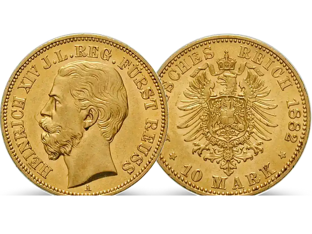 Deutsches Reich / Reuß (Schleiz) 10 Mark 1882 Fürst Heinrich XIV. | Mega-Angebot