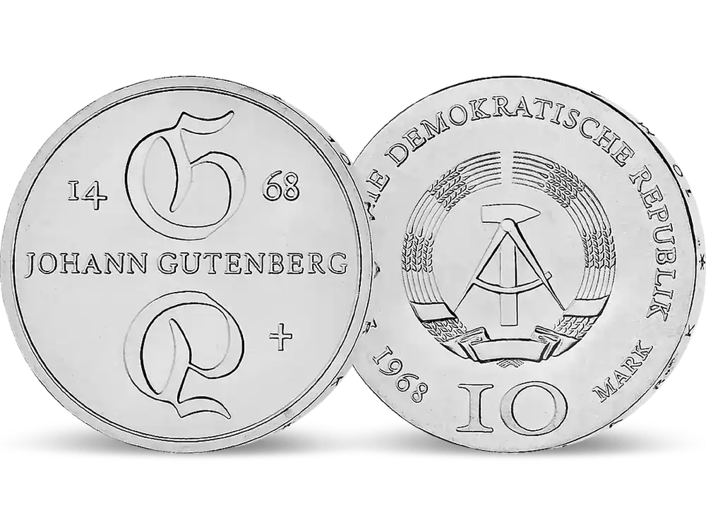 10 Mark DDR Gedenkmünze „500. Todestag Johannes Gutenberg“! - Schnäppchen