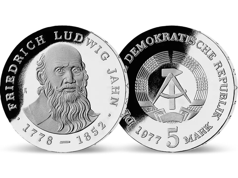 Premium | 5-Mark-DDR-Gedenkmünze – „125. Todestag Friedrich Ludwig Jahn“