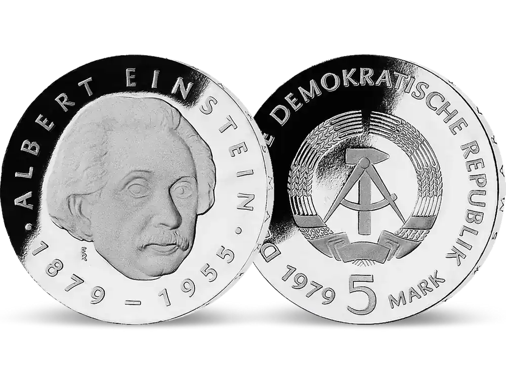 Sonderpreis - 5-Mark-DDR-Gedenkmünze – „100. Geburtstag Albert Einstein“