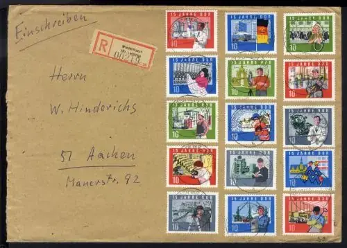 Herstellerpreis | DDR, MiNr. 1059-1073 gestempelt auf R-Brief – 15 Jahre DDR