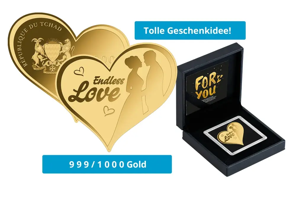 Goldmünze Motiv „Endless Love“ 999/1000 Gold Geschenk | Qualitätsprodukt