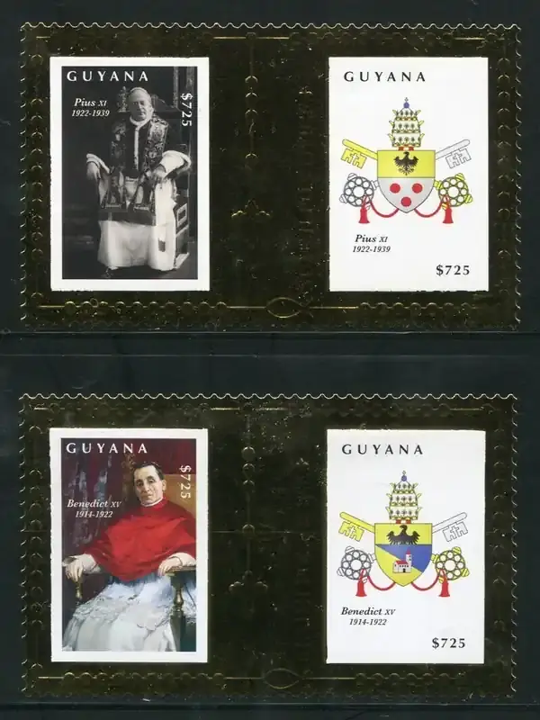 Briefmarken Guyana 2011 Päpste Popes Religion Kirche Gold Blocks Postfrisch MNH | Schneller Versand