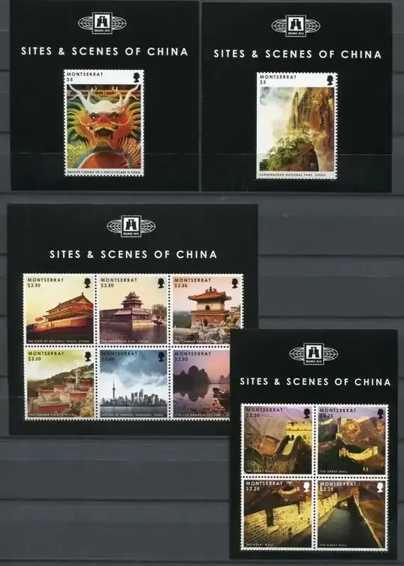 Bestseller - Briefmarken 2012 Montserrat China Große Mauer Drache Architektur Gemälde Great Wall Dragon