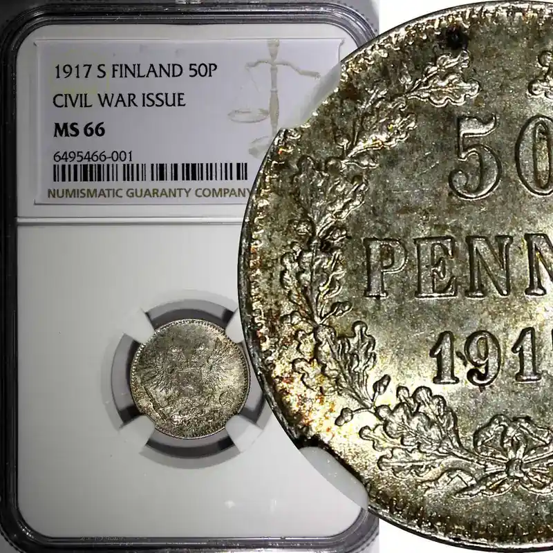 Finland Nicholas II Silver 1917 S 50 Penniä Civil War Issue NGC MS66 KM 20 (01) - Hochwertig