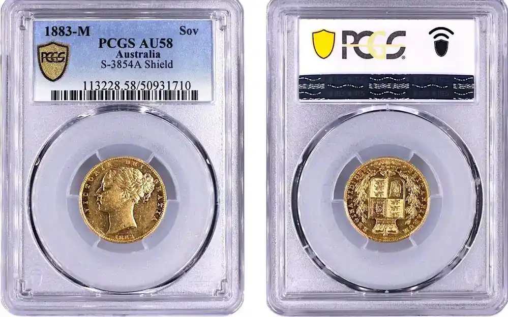 Top-Preis - United Kingdom 1883-M Sovereign Melbourne Mint Rare PCGS AU58
