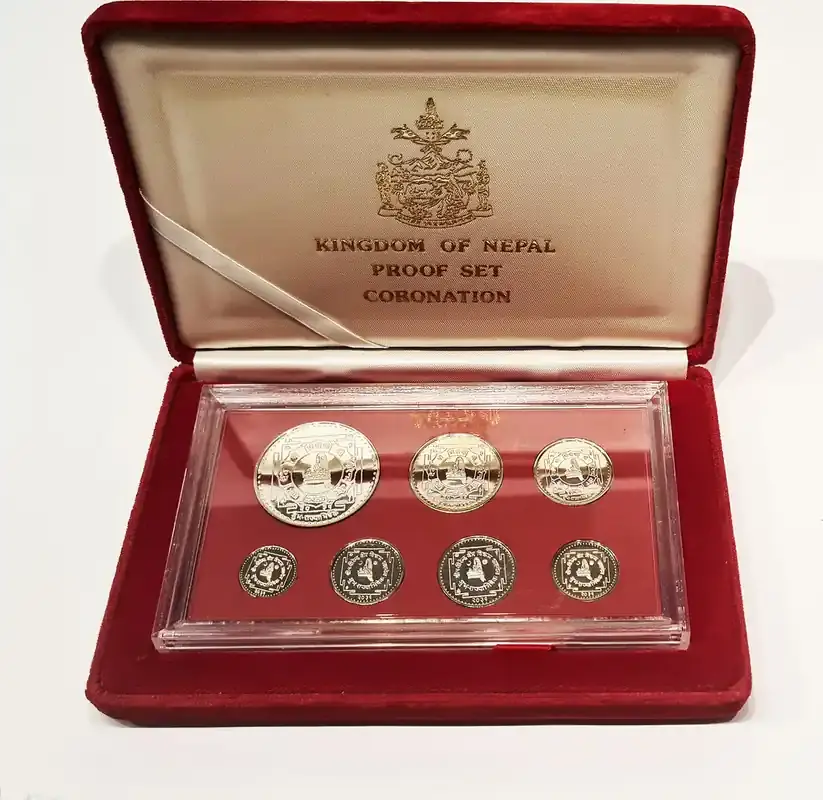 Einfache Rückgabe - Nepal Coronation Proof Set VS 2031 / 1974 AD Birendra Bir Bikram Shah PP