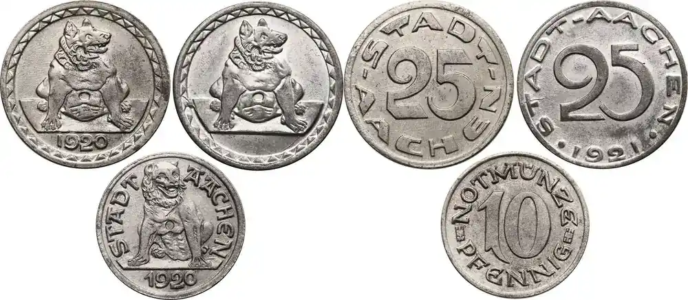 Markenqualität - Aachen 10 and 25 pfennig 1920 /1921 3 pcs fast st