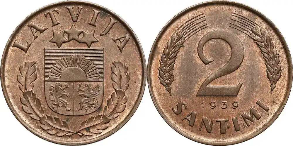 Mega-Angebot | Latvia, First Republic 1918-1938 2 Santimi 1939 St